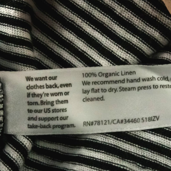 Eileen Fisher Size XS Black White Stripe Scoop Neck Short Cap Sleeve Linen Dress - Picture 5 of 6